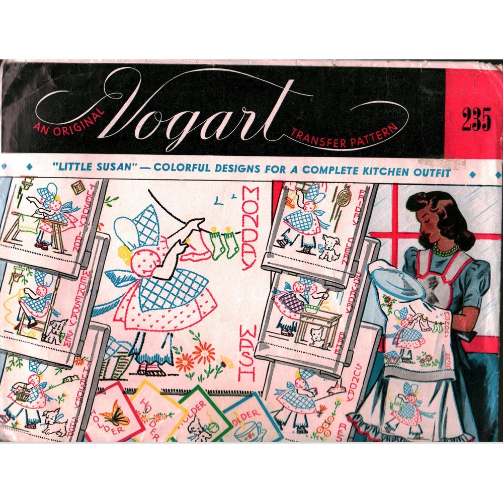 Vintage Vogart 235 Little Susan Embroidery Transfer Pattern Kitchen Towel Apron